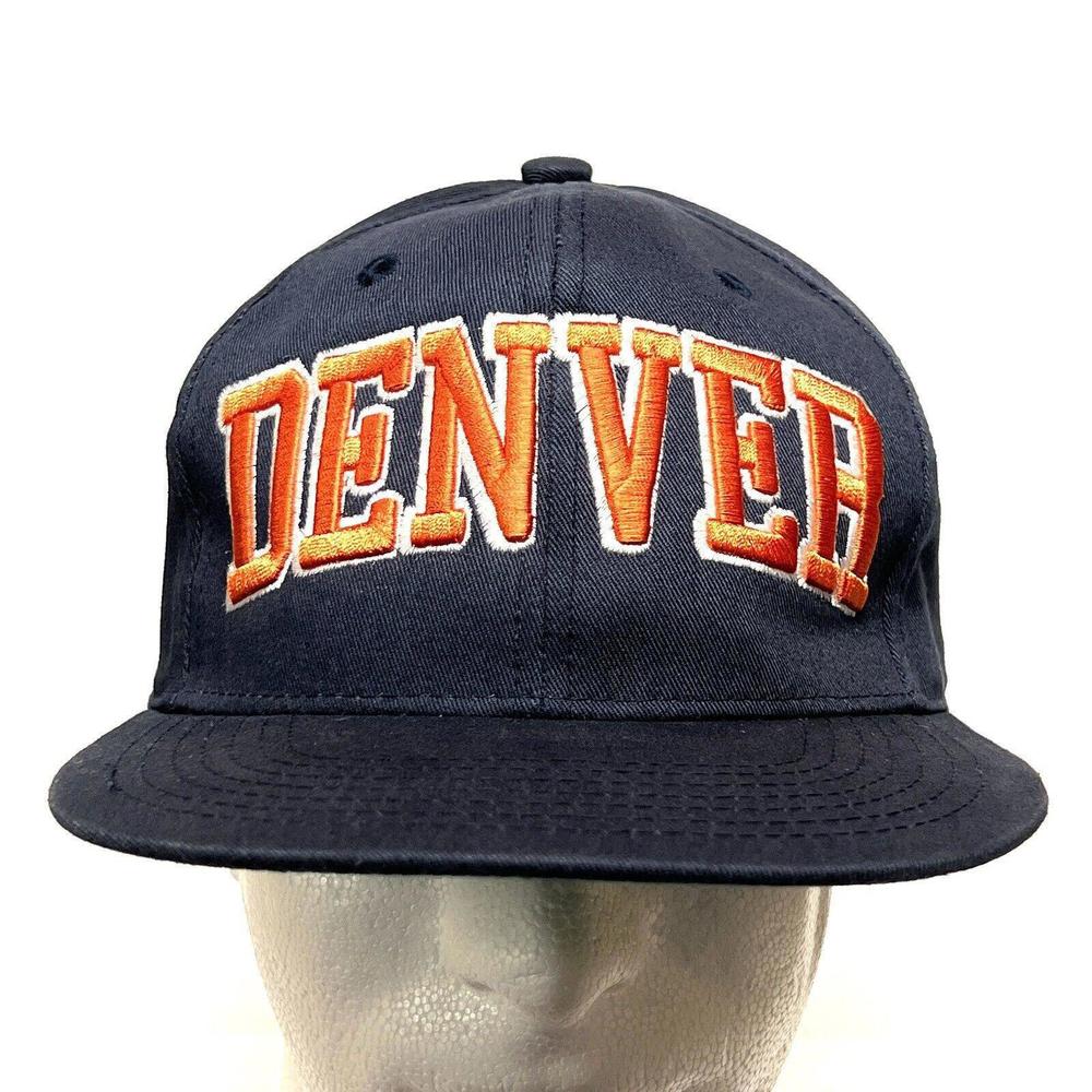 CityHunter USA Hat Denver Dark Navy Embroidered Orange Lettering Cap Cotton